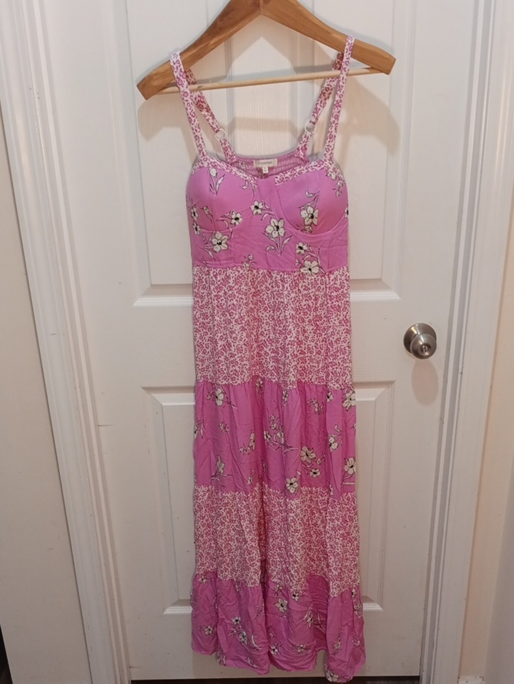 Pink Floral Maxi Dress with Spaghetti Straps